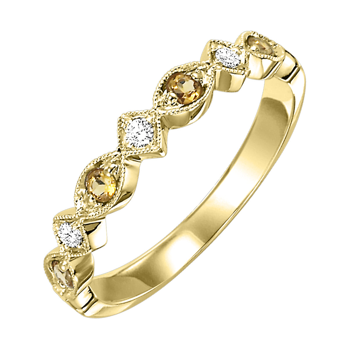 10Kt Yellow Gold Diamond 1/20Ctw & Citrine 1/6Ctw Ring