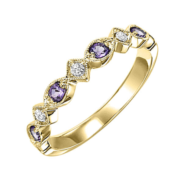 14Kt Yellow Gold Diamond 1/20Ctw & Amethyst 1/6Ctw Ring