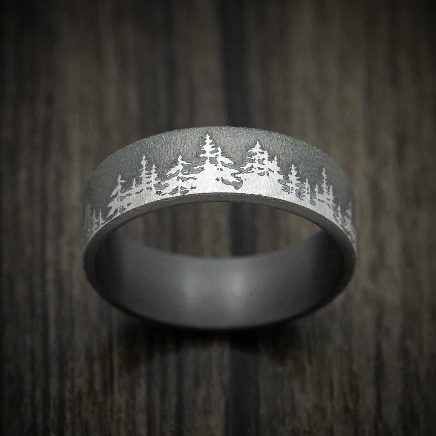 Darkened Tantalum Spruce Pine Tree Design Men's Ring