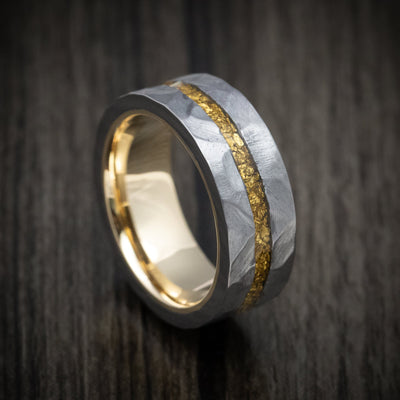 Tantalum and 24K Raw Gold Nugget Men's Ring with Gold Sleeve Custom Made Band