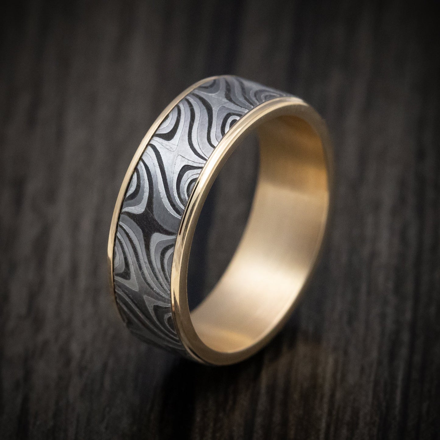 Tamascus+ Tantalum and 14K Gold Men's Ring Star Pattern Custom Made Band