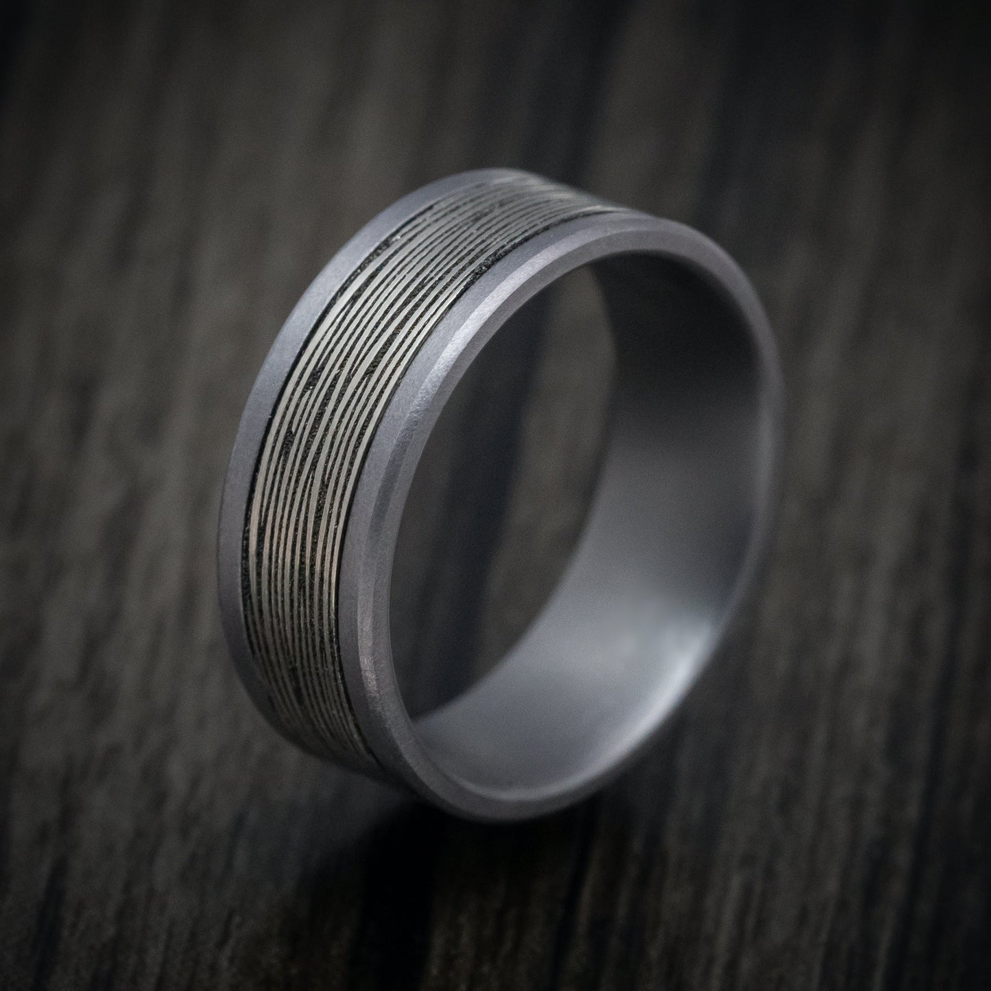 Tantalum and Black Titanium Tree Bark Mens Ring