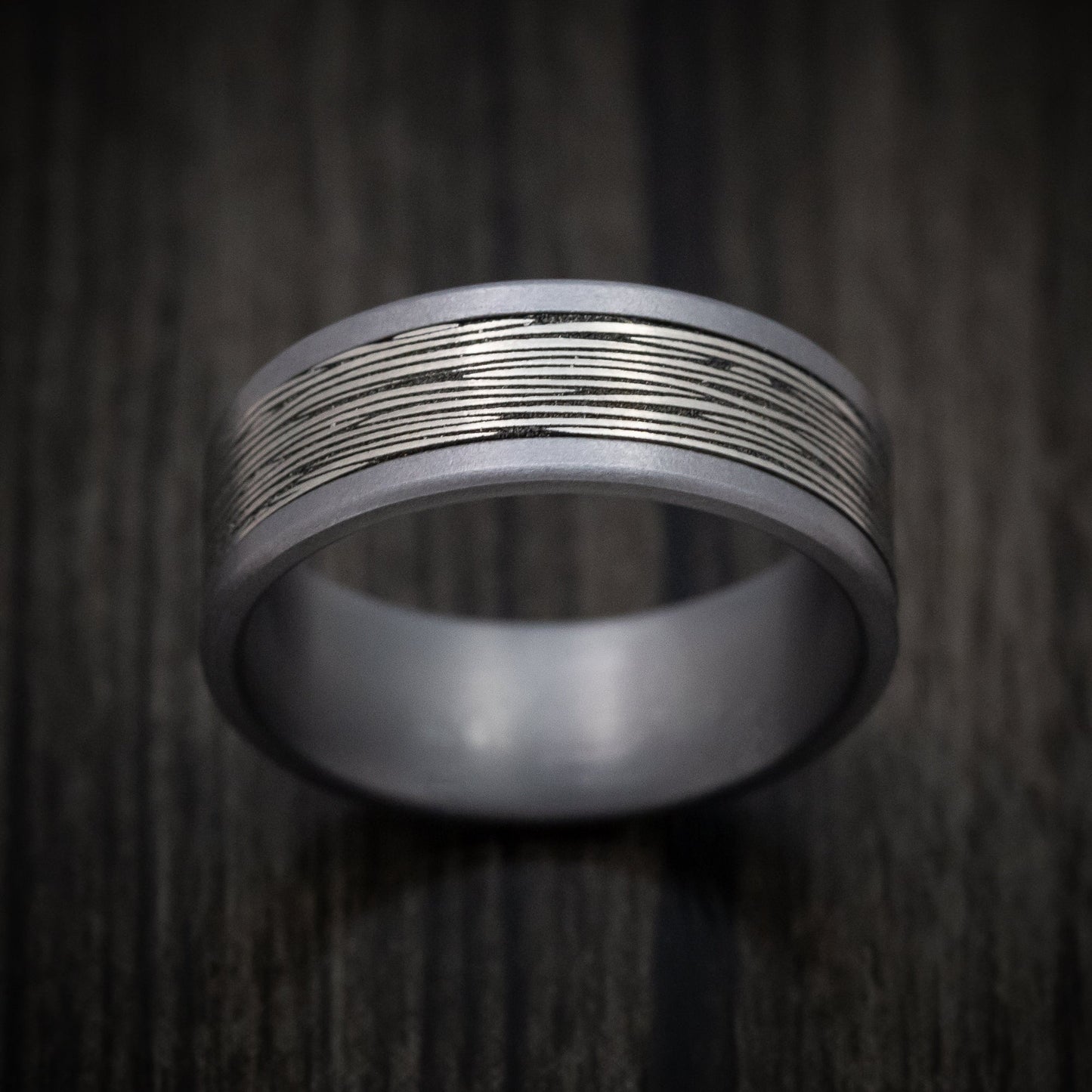 Tantalum and Black Titanium Tree Bark Mens Ring