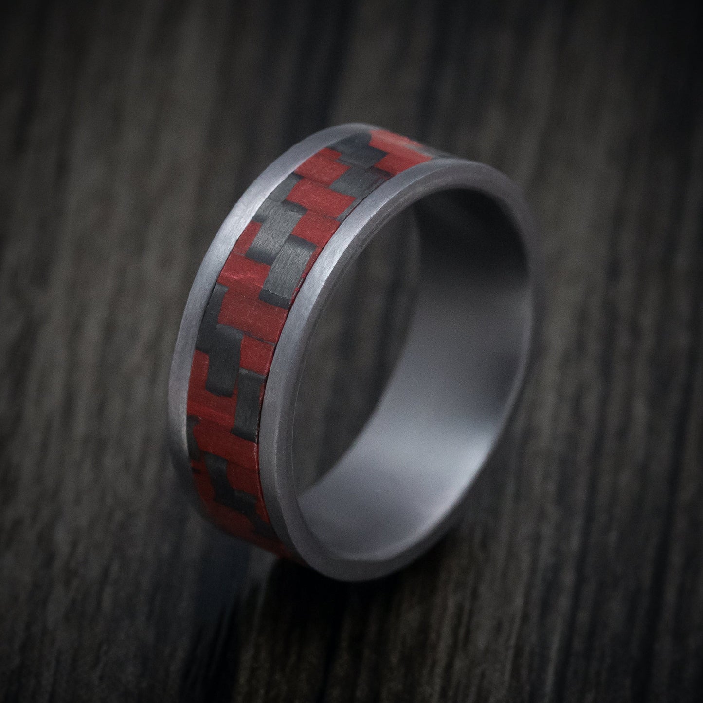 Tantalum and Red Carbon Fiber Mens Ring