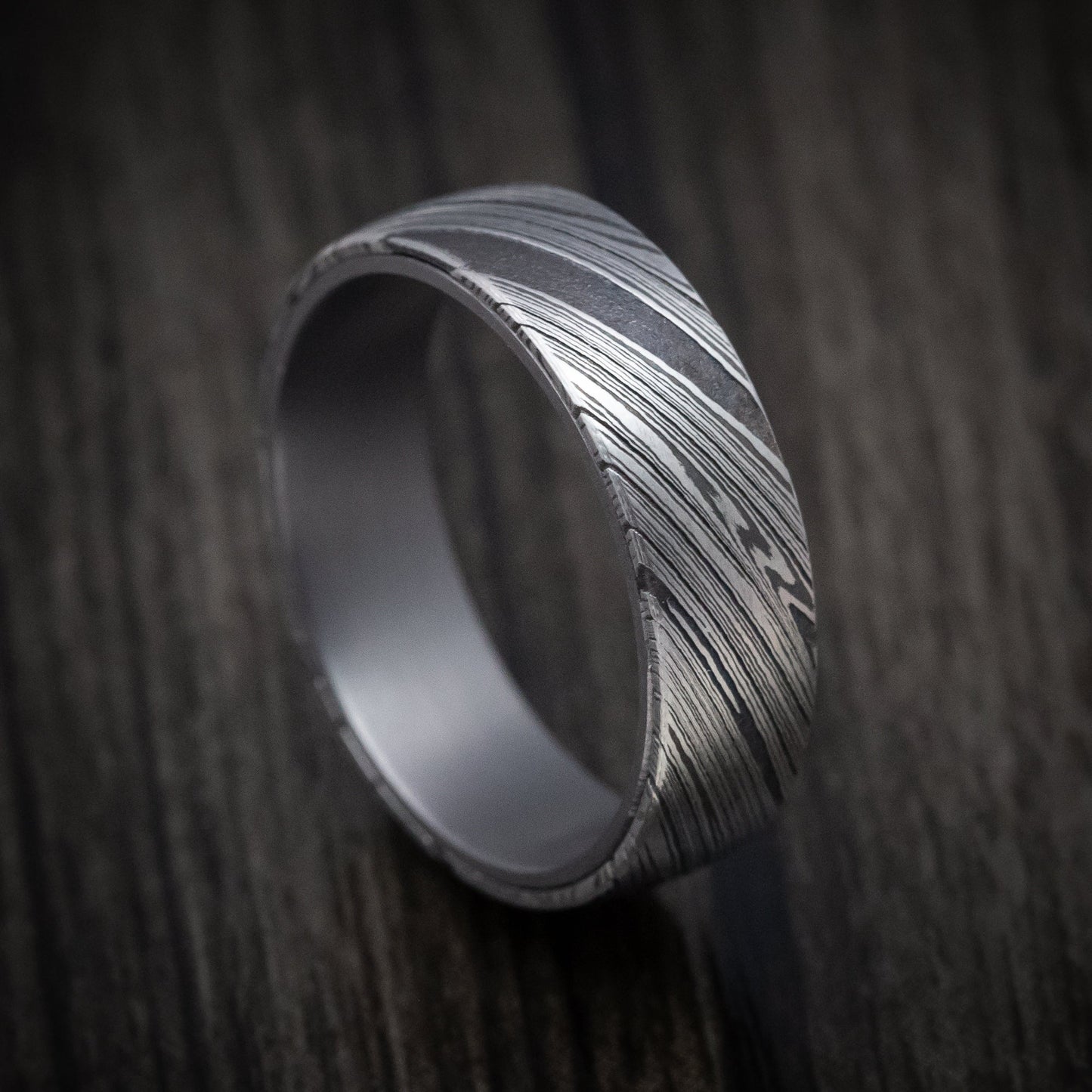 Damascus Steel Mens Ring with Tantalum Sleeve