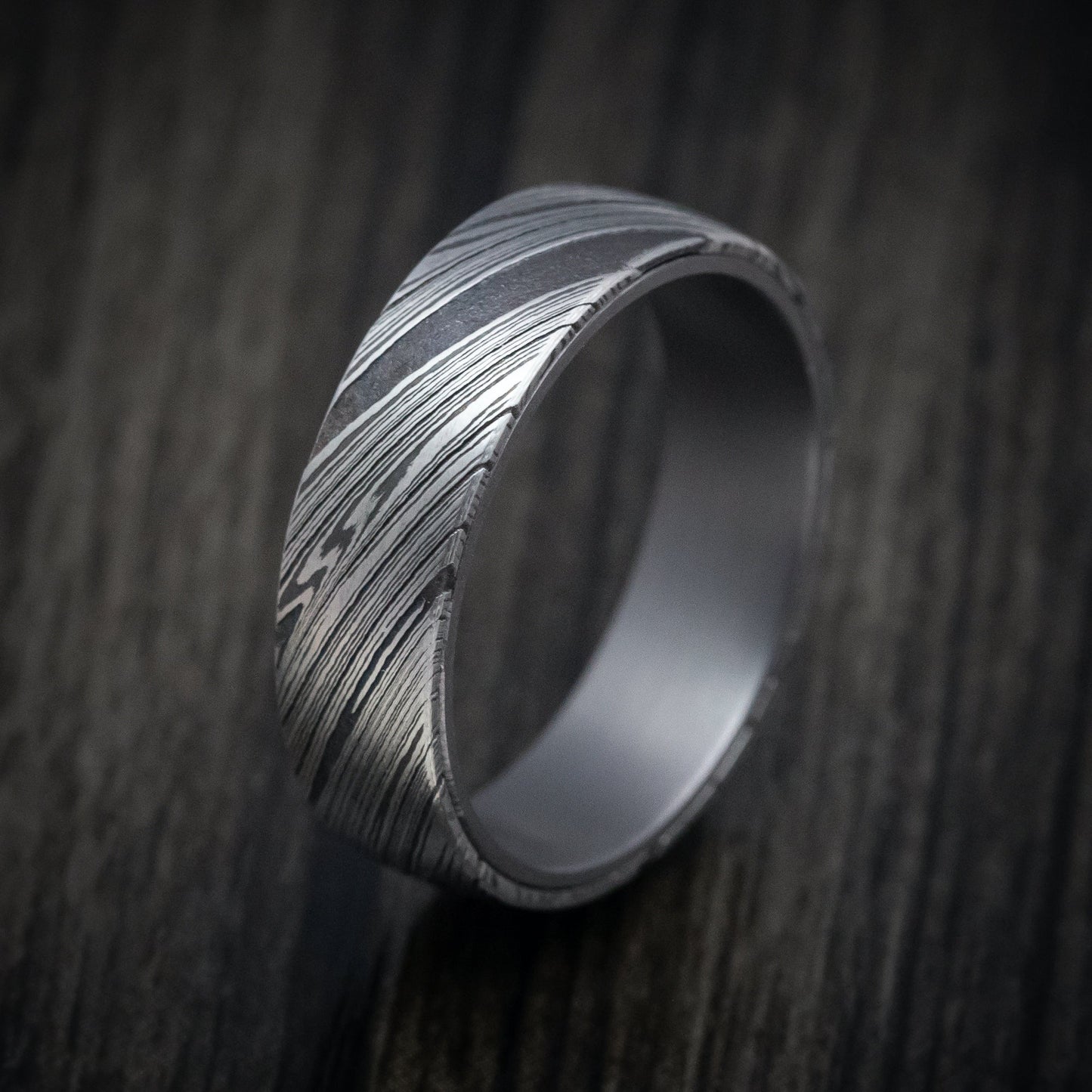 Damascus Steel Mens Ring with Tantalum Sleeve