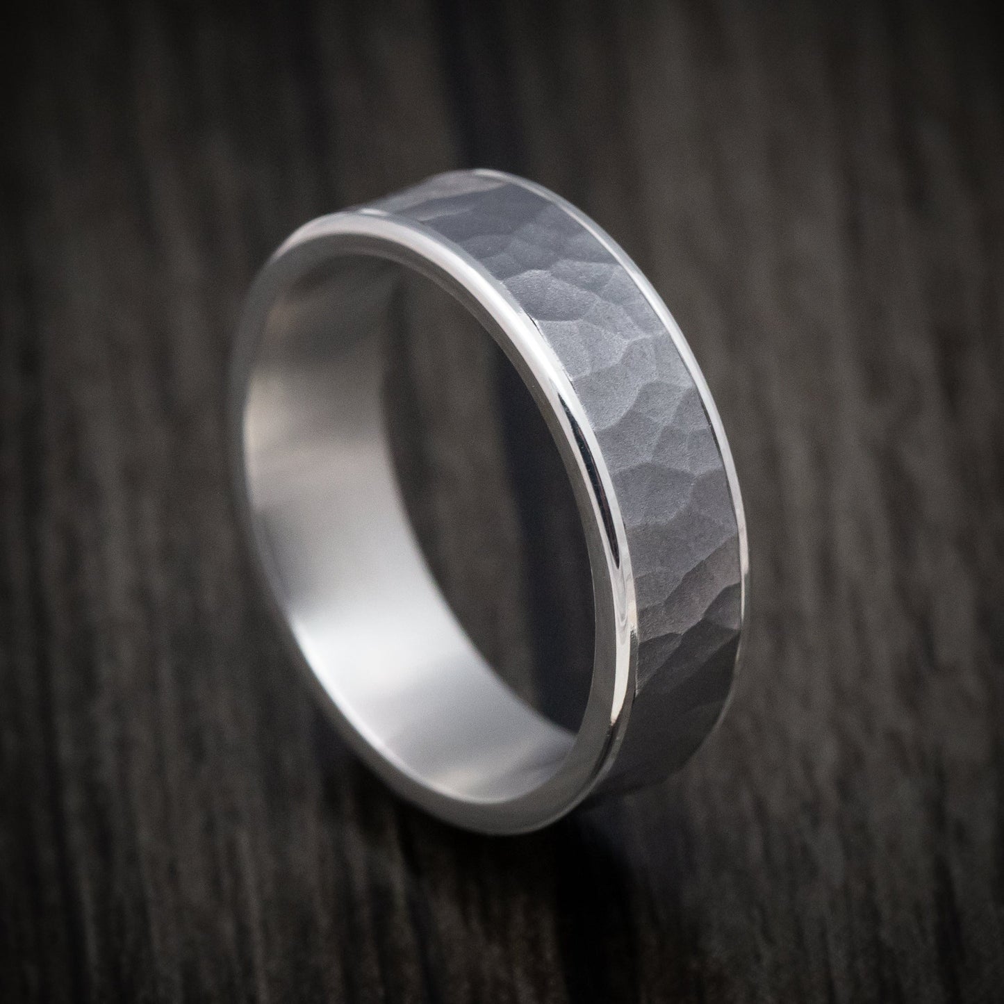 14K White Gold and Hammered Tantalum Mens Band