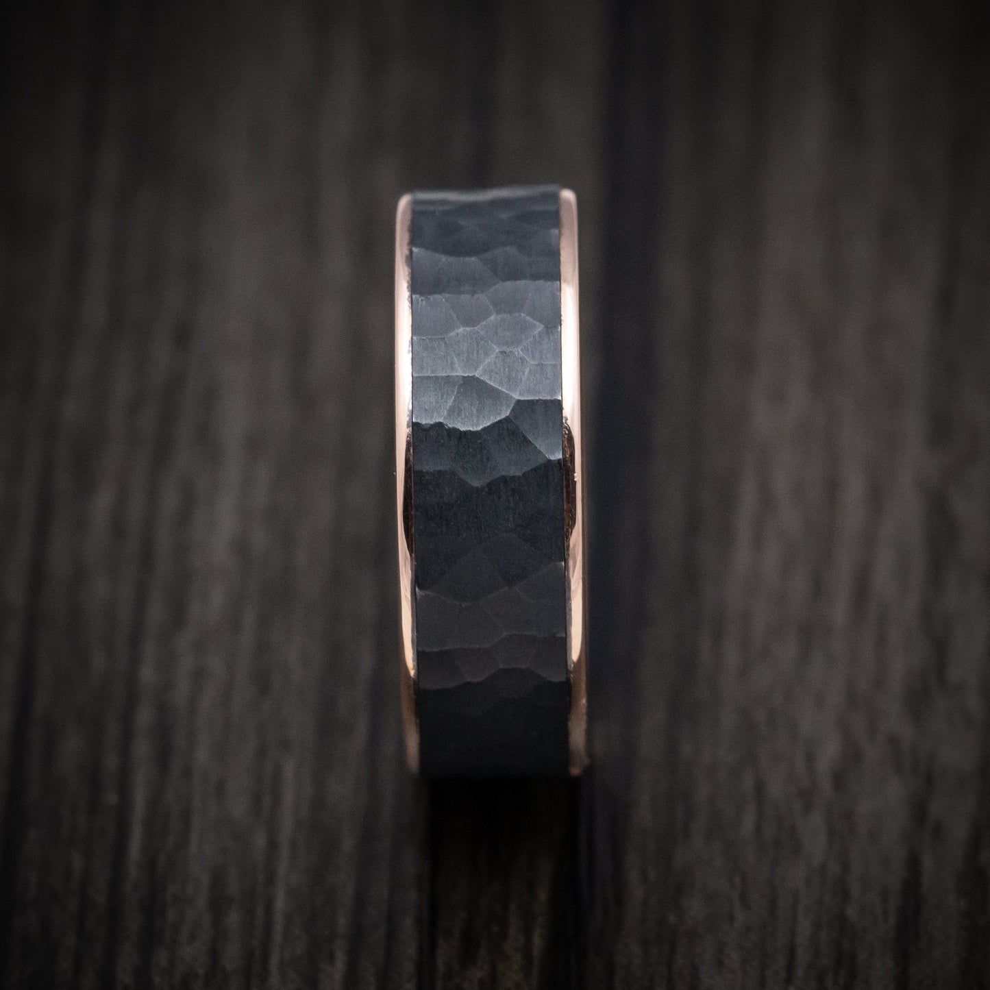 14K Rose Gold and Hammered Darkened Tantalum Mens Ring