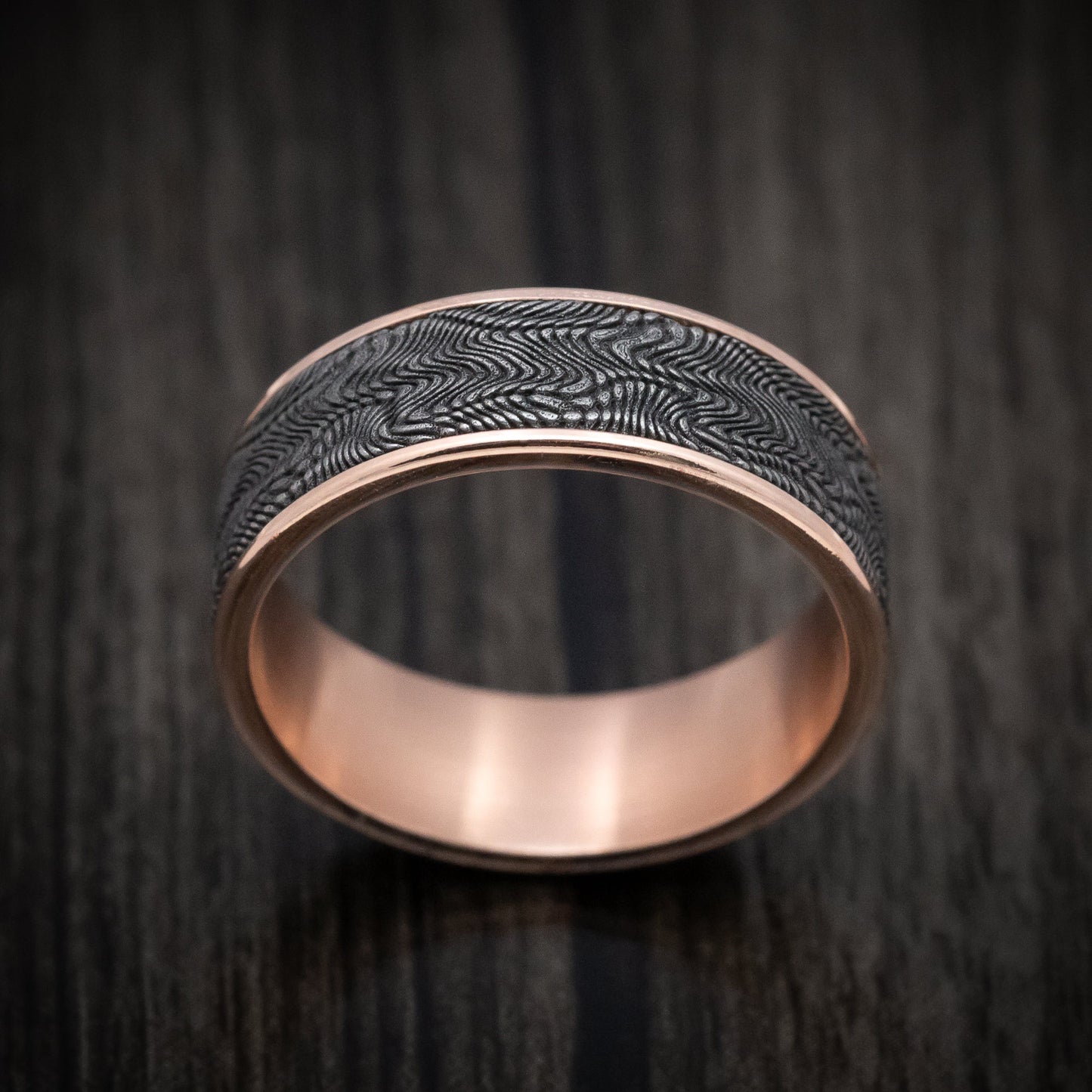 14K Rose Gold and Snake Skin Tantalum Mens Band