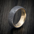 Marbled Pattern Tantalum with 14K Yellow Gold Sleeve Mens Band