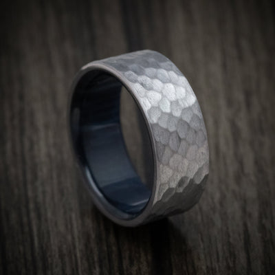 Hammered Tantalum Men's Ring with Wood Sleeve