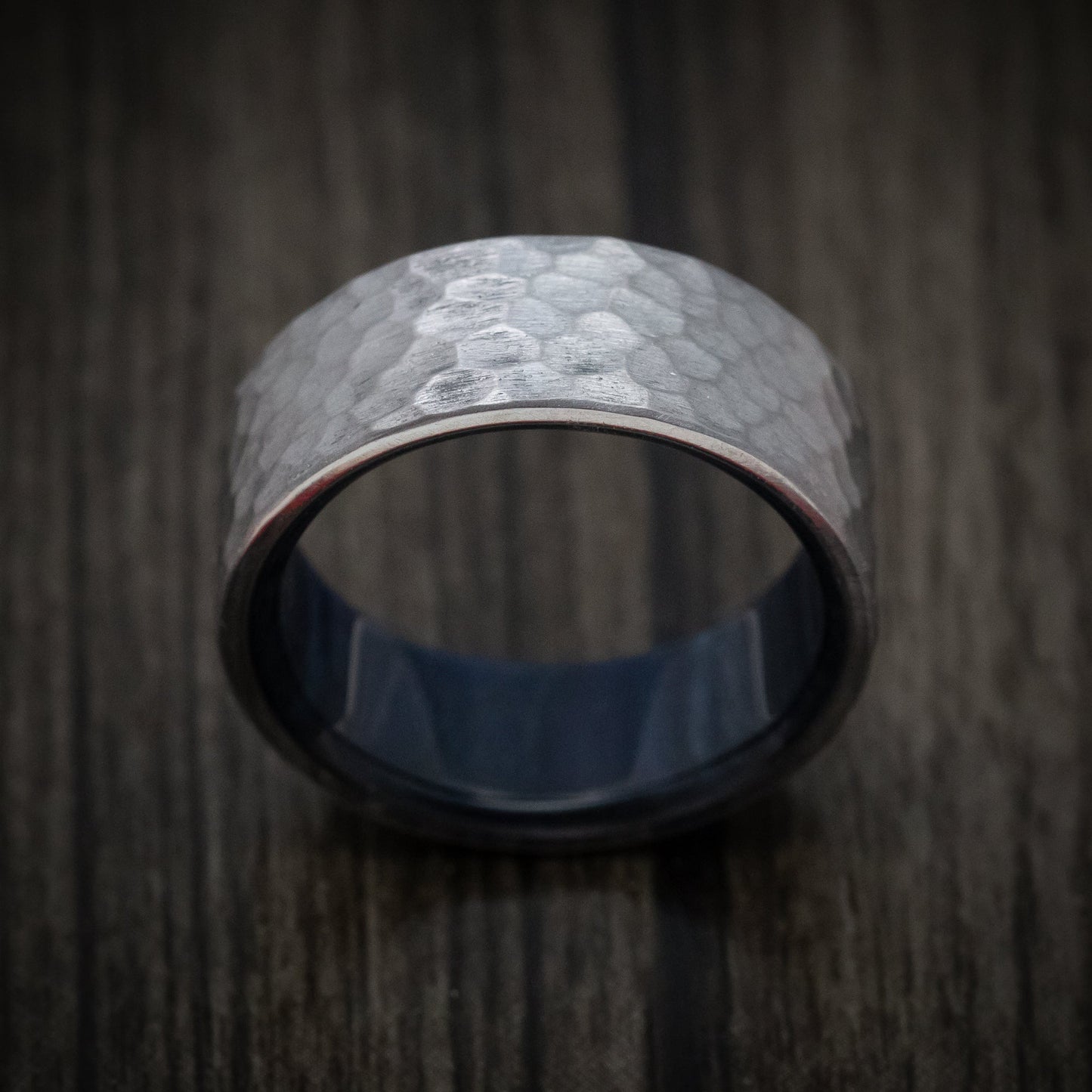 Hammered Tantalum Men's Ring with Wood Sleeve