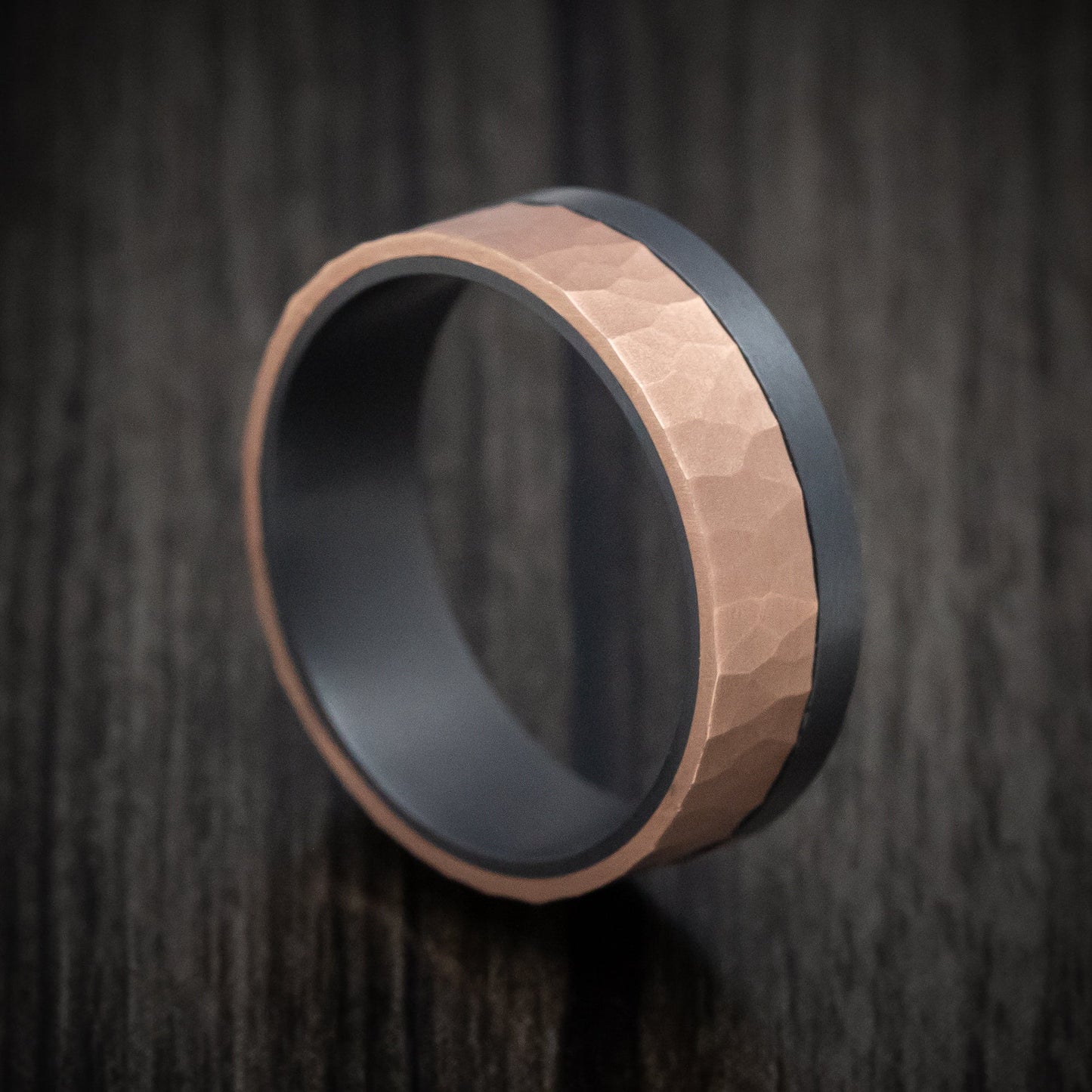 Darkened Tantalum and Hammered 14K Rose Gold Inlay Men's Ring