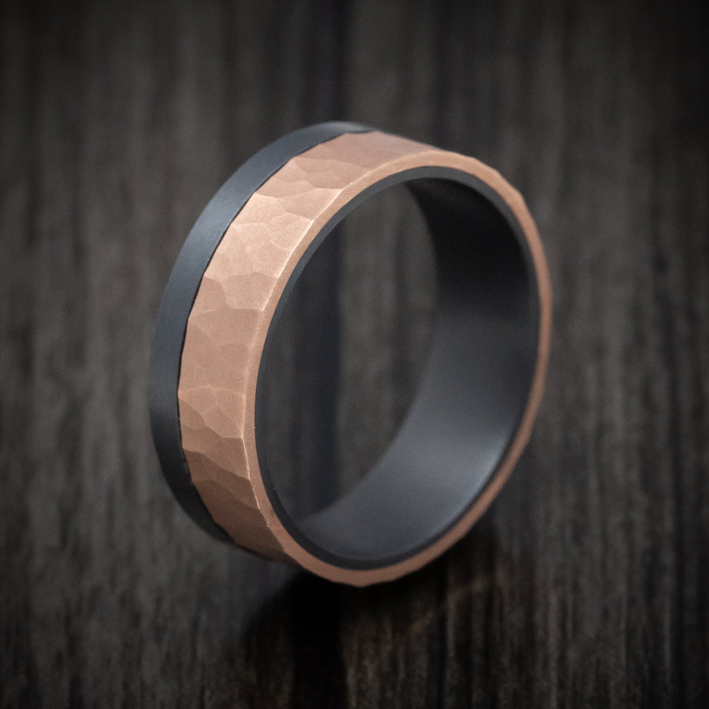 Darkened Tantalum and Hammered 14K Rose Gold Inlay Men's Ring