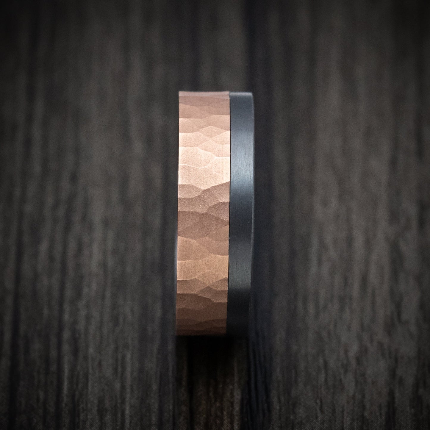 Darkened Tantalum and Hammered 14K Rose Gold Inlay Men's Ring