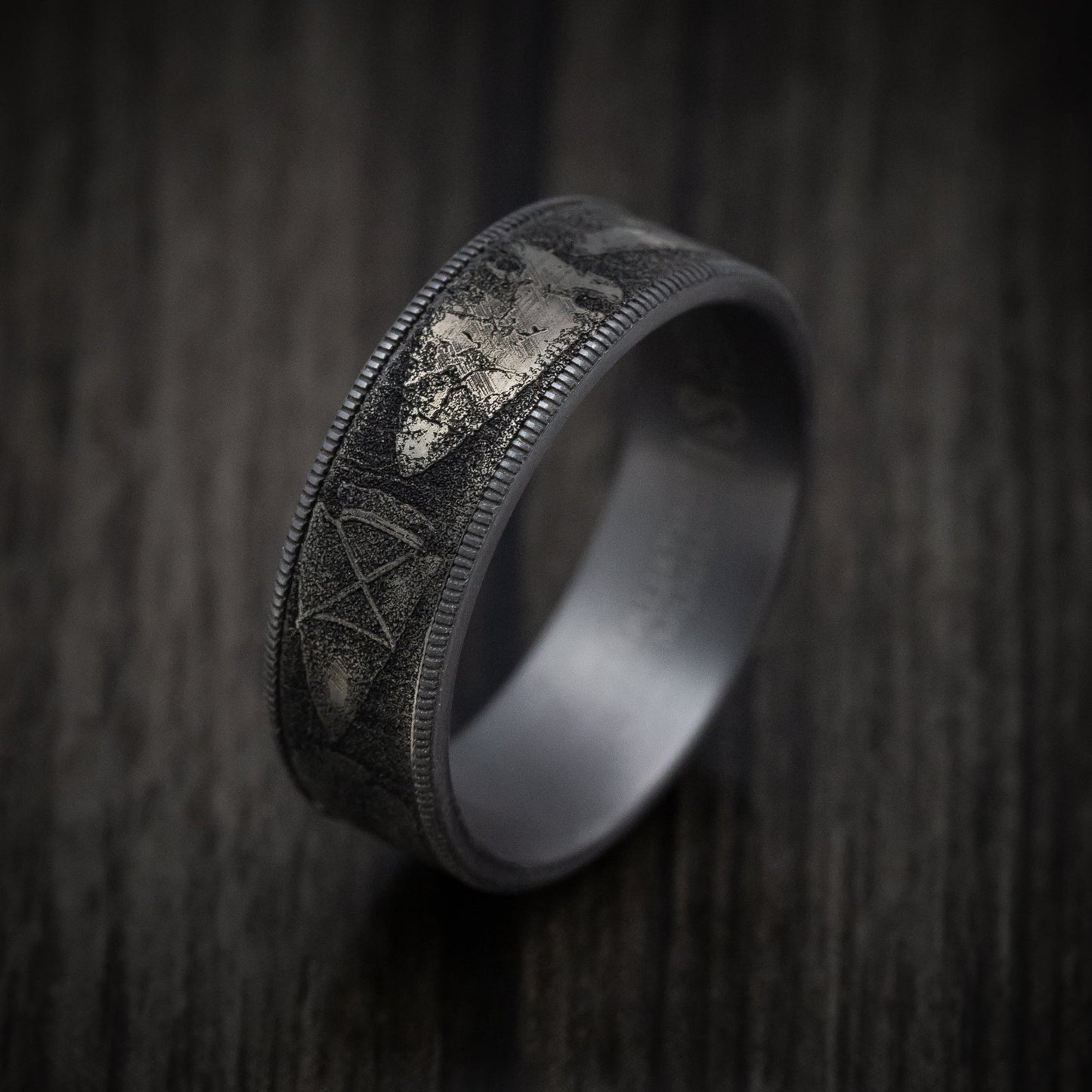 Tantalum and Black Titanium Arrowhead Pattern Ring