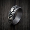 Tantalum and Black Titanium Flying Duck and Script Pattern Ring