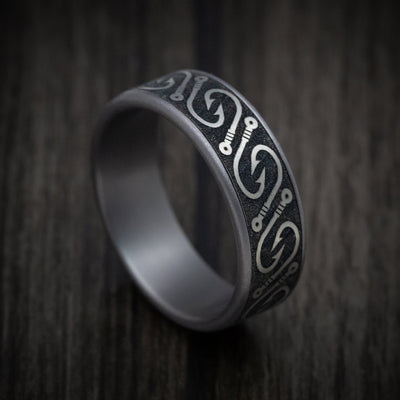 Tantalum and Black Titanium Fish Hook Pattern Ring