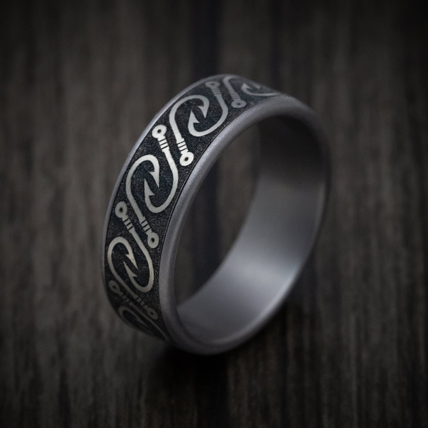 Tantalum and Black Titanium Fish Hook Pattern Ring