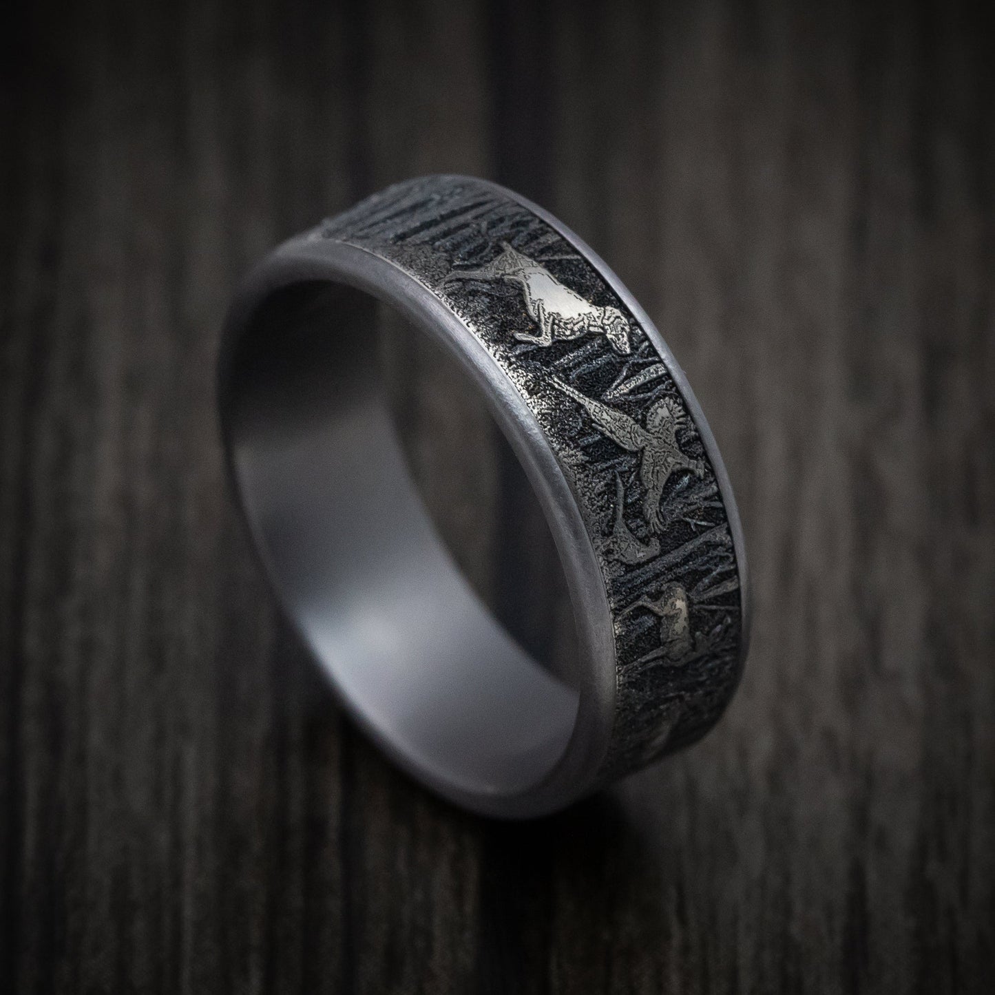 Tantalum and Black Titanium Forest Scene Design Pattern Ring