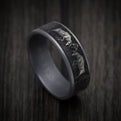 Tantalum and Black Titanium Deer Fight Design Pattern Ring