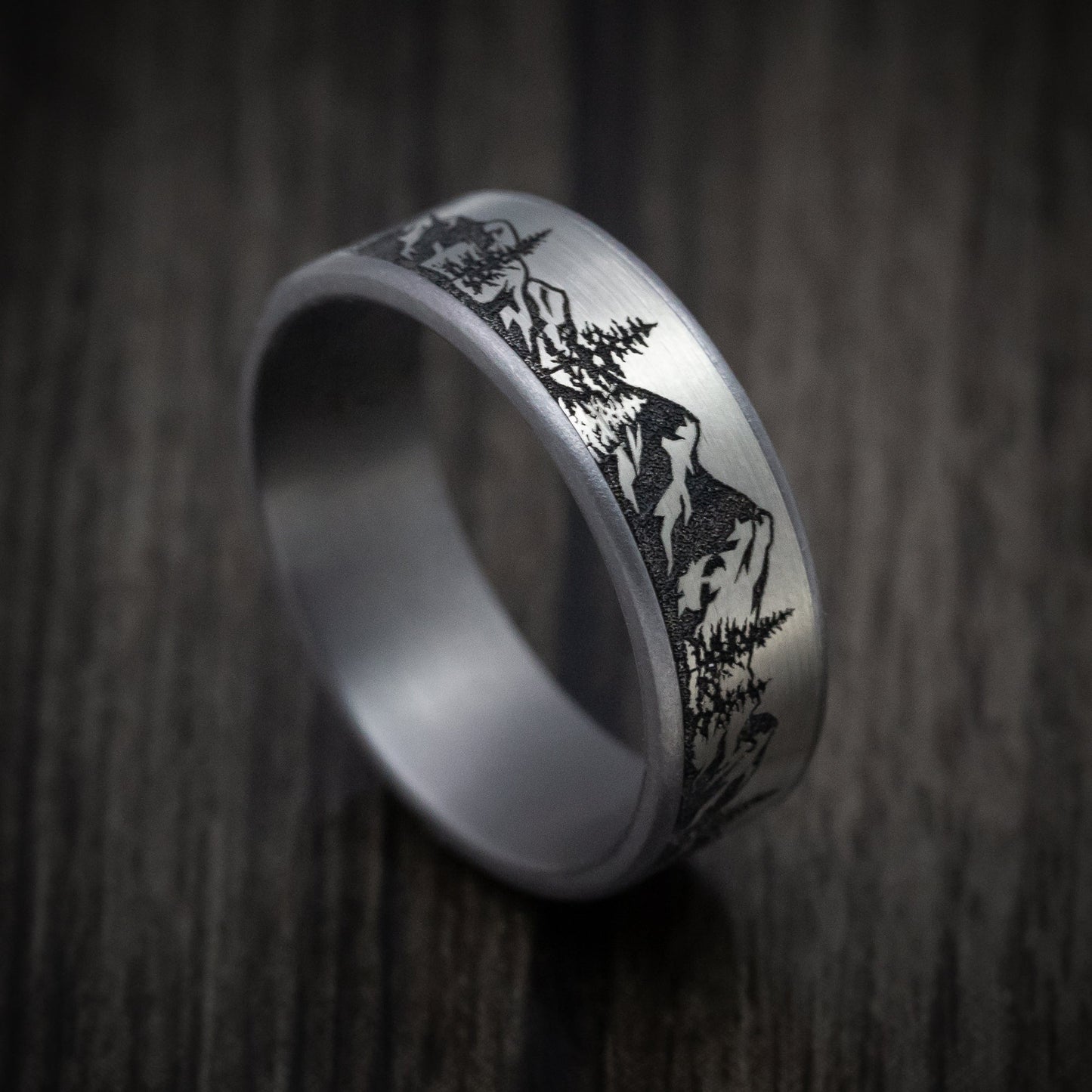 Tantalum and Black Titanium Mountain Range Design Pattern Ring