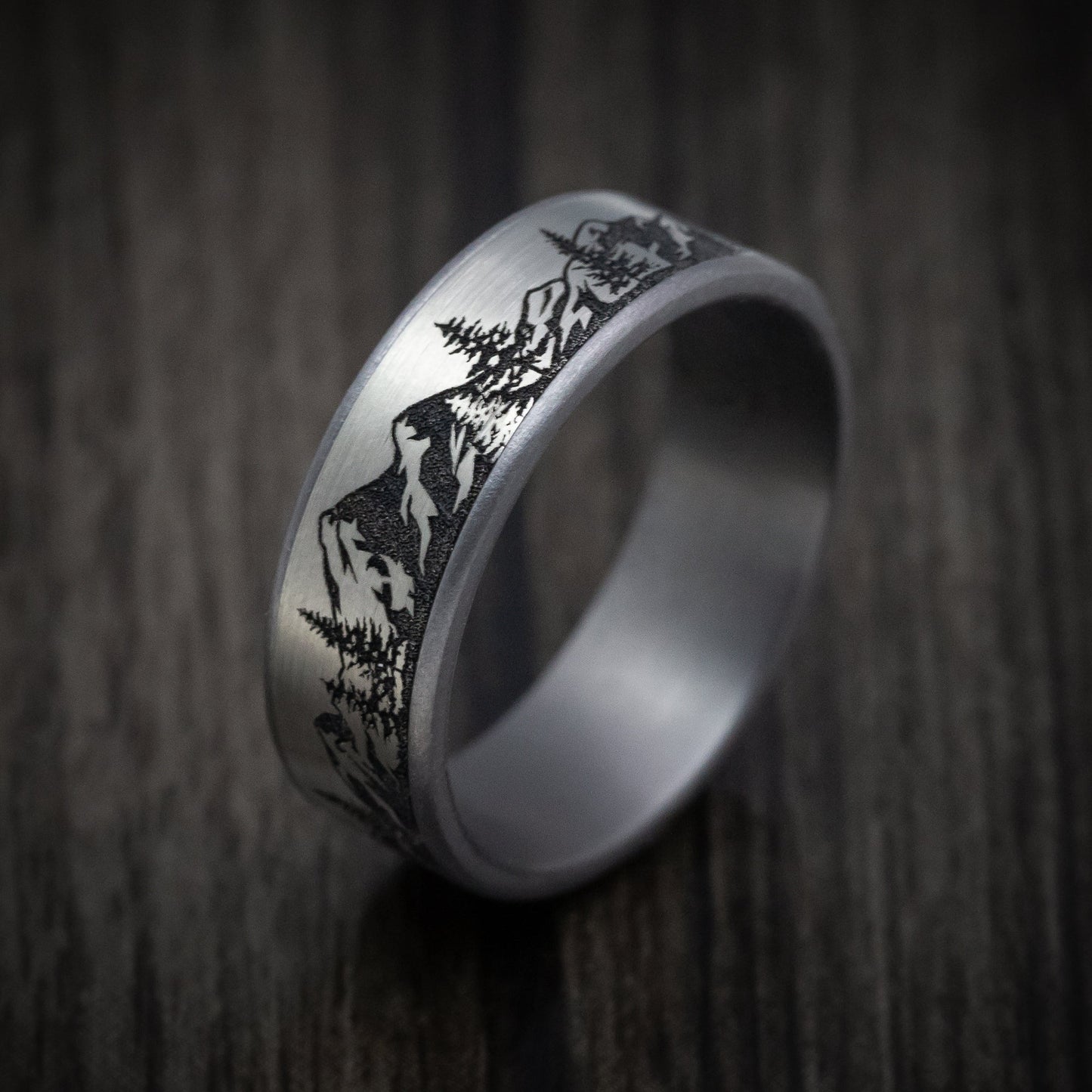 Tantalum and Black Titanium Mountain Range Design Pattern Ring