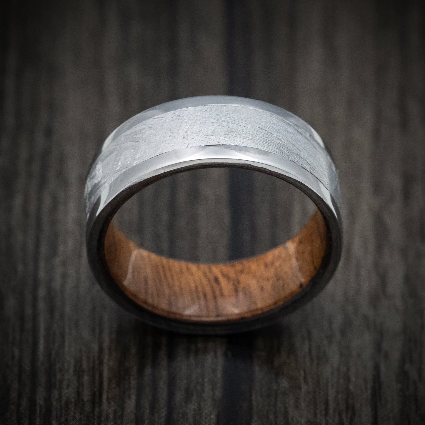 Tantalum and Gibeon Meteorite Men's Ring with Wood Sleeve