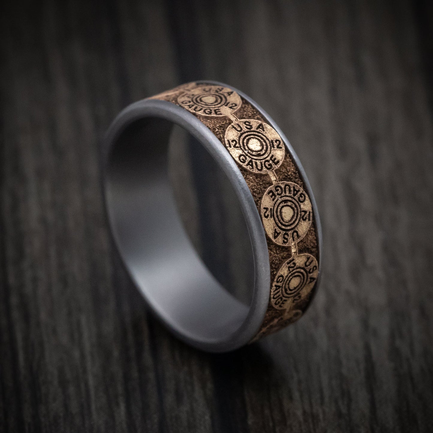 Tantalum and 14K Gold 12 Gauge Back Pattern Ring