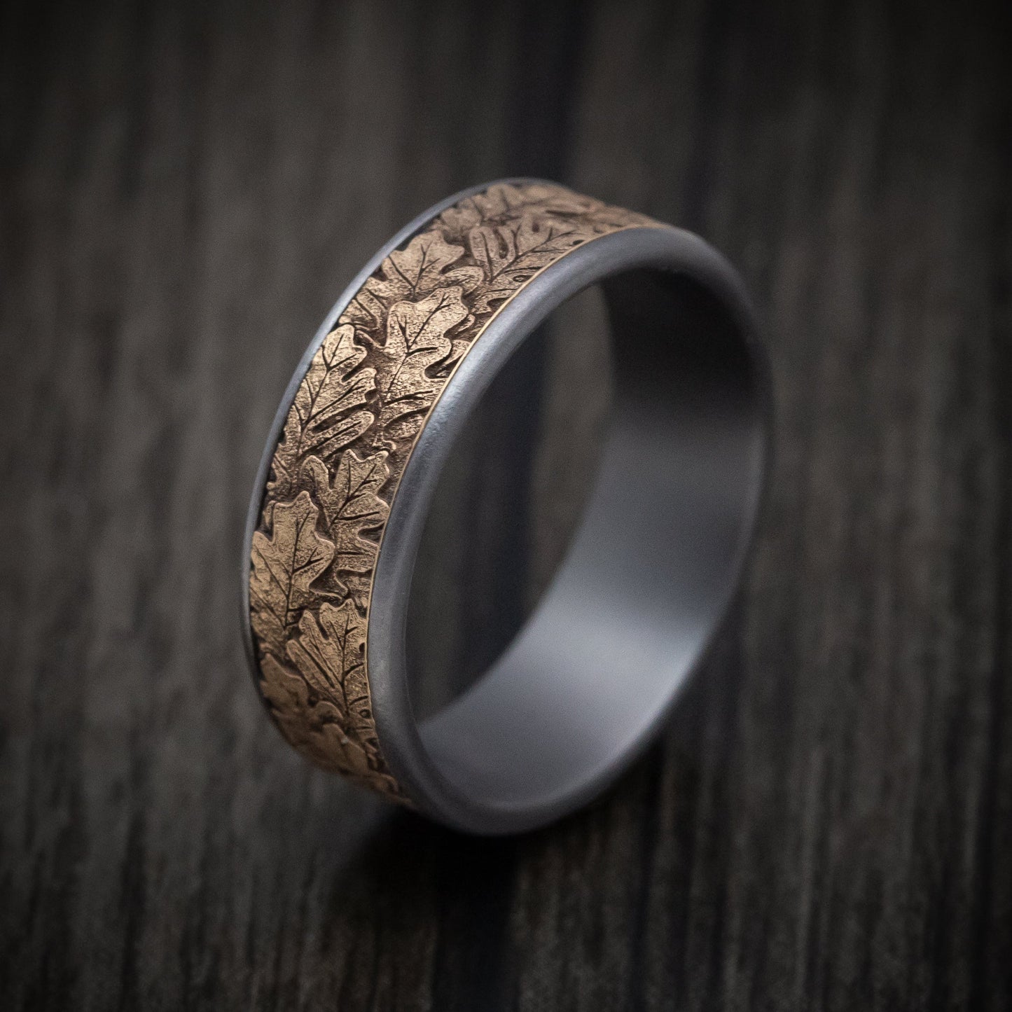 Tantalum and 14K Gold Oak Leaf Pattern Ring