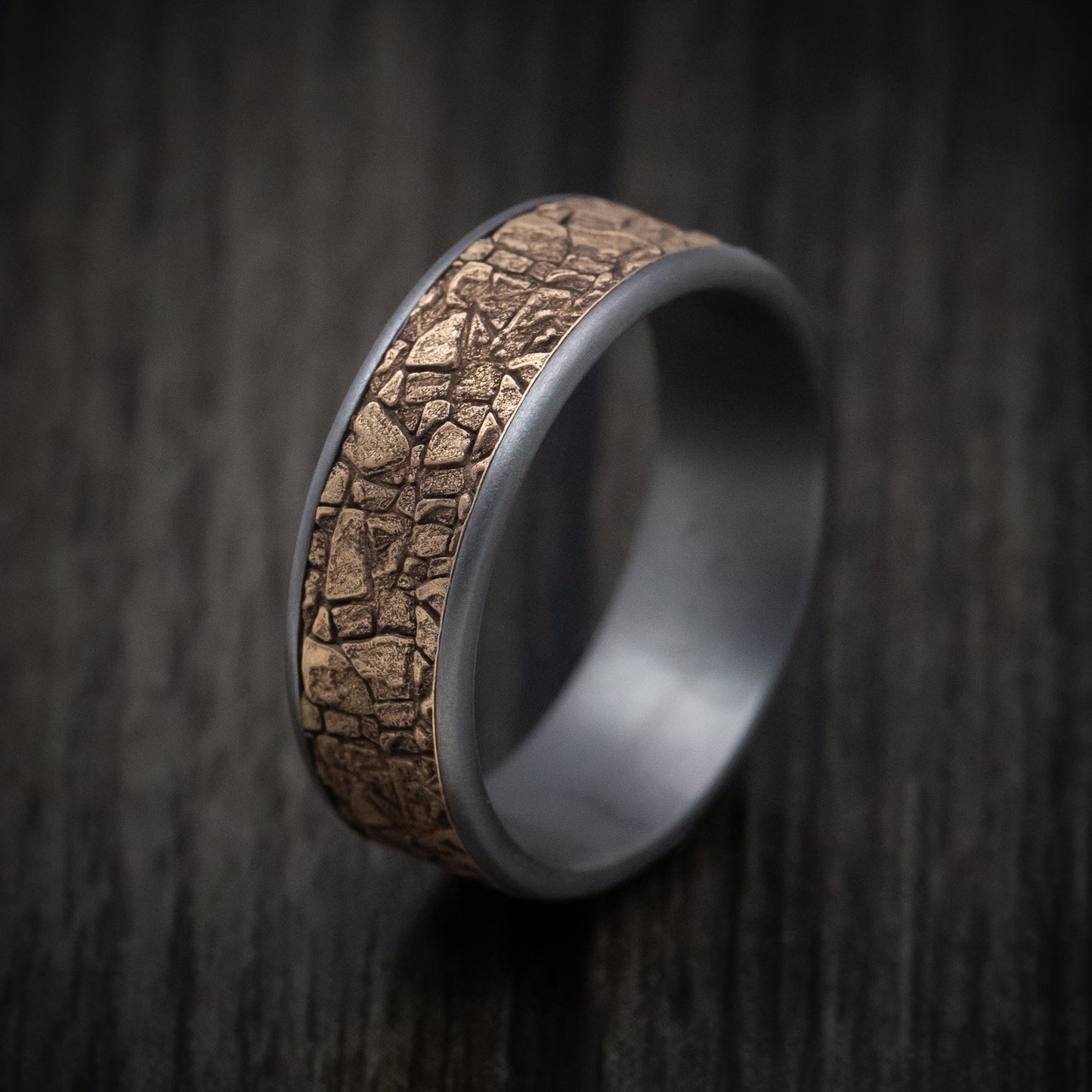 Tantalum and 14K Gold Mountain Rock Pattern Ring