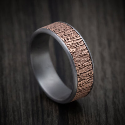 Tantalum and 14K Gold Tree Bark Pattern Ring