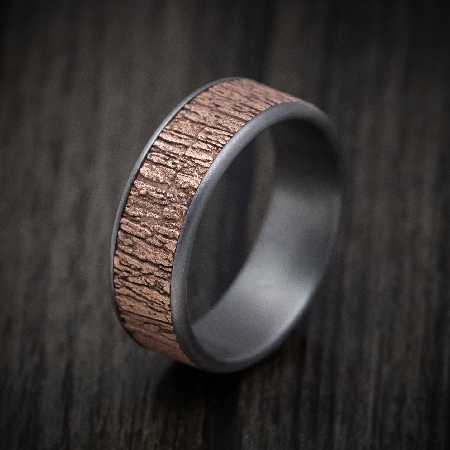 Tantalum and 14K Gold Tree Bark Pattern Ring