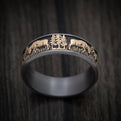 Tantalum and 14K Gold Deer Fight Design Pattern Ring