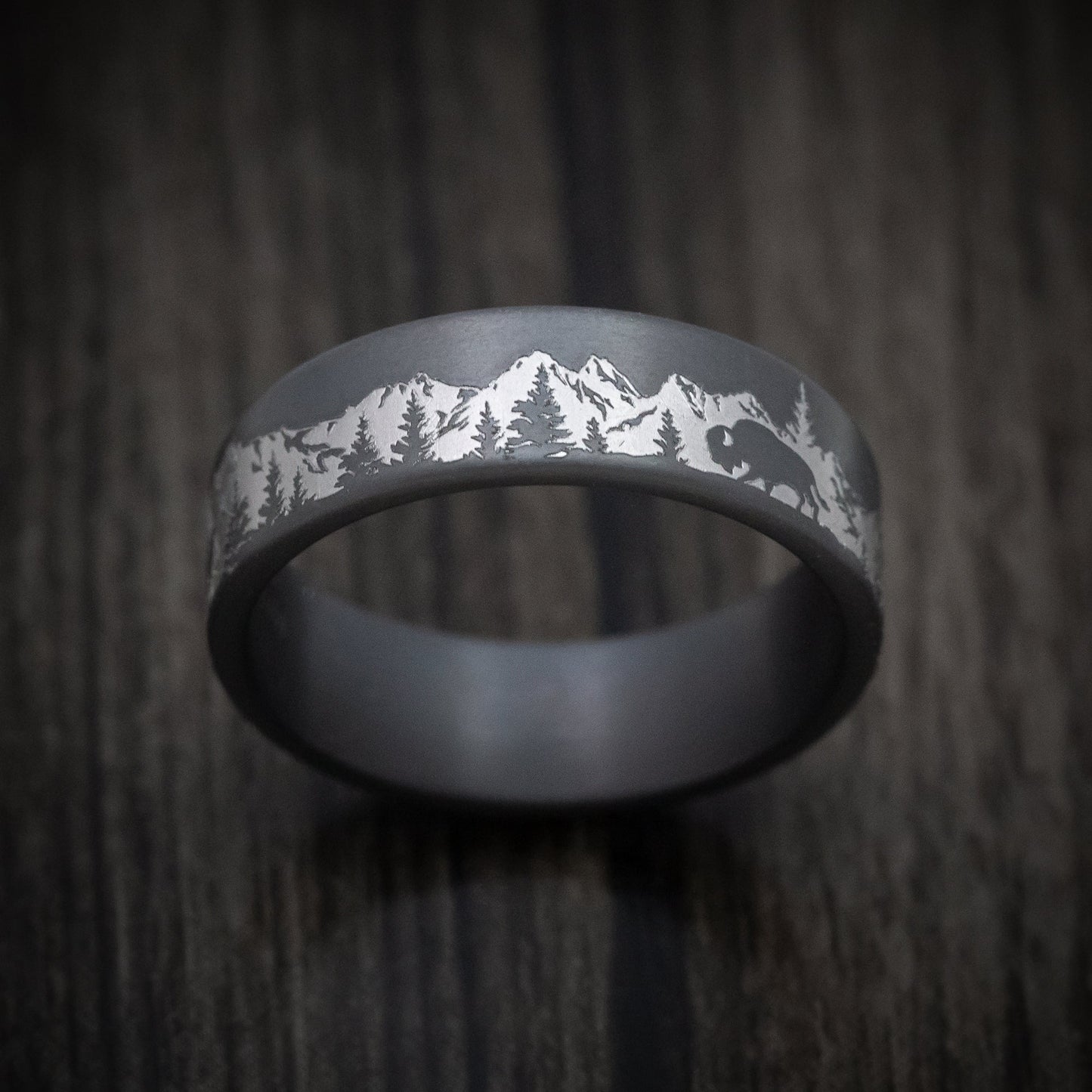 Darkened Tantalum Mountain Scenic Design Ring