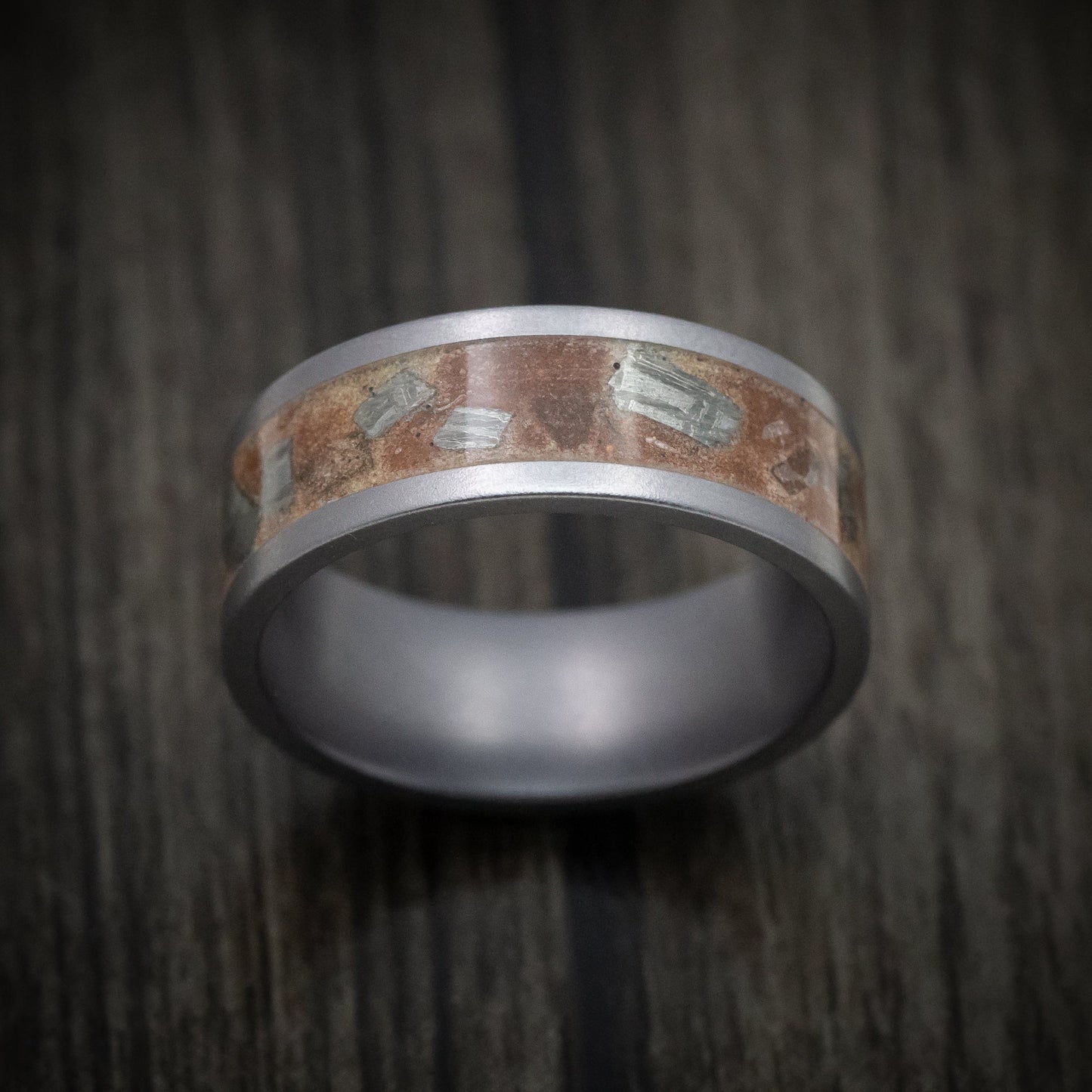 Tantalum Men's Ring with Red Sand and Meteorite Flake Inlay