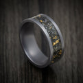 Tantalum Men's Ring with Black Sand with Gold and Meteorite Flakes Inlay