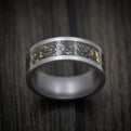 Tantalum Men's Ring with Black Sand with Gold and Meteorite Flakes Inlay