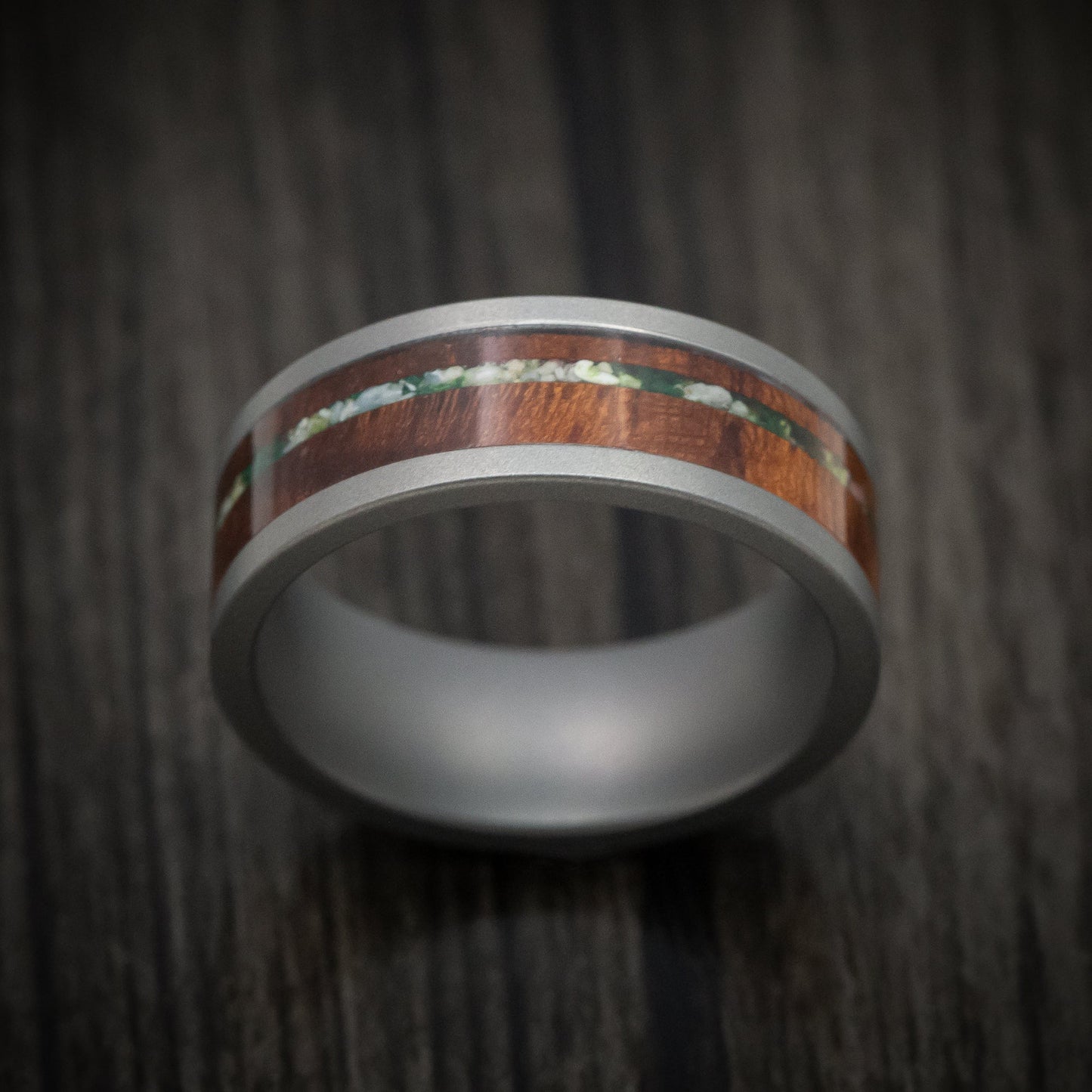 Tantalum Men's Ring with Wood and Sand Moss Inlays