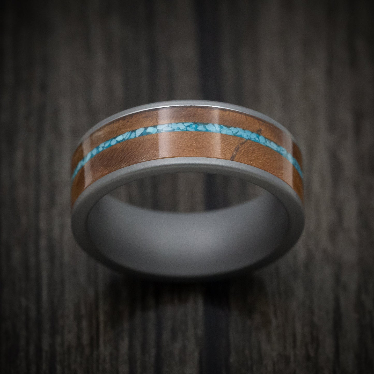 Tantalum Men's Ring with Wood and Turquoise Inlays