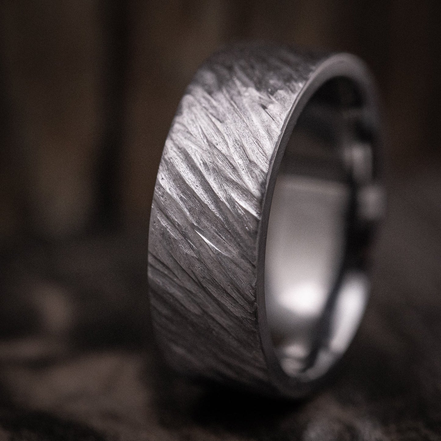 Tantalum Angled Tree Bark Finish Men's Ring