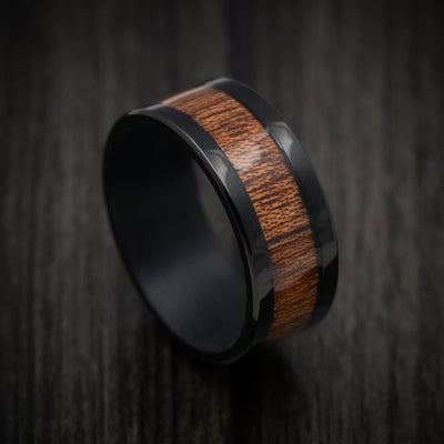 Black Tantalum Band with Wood Inlay Custom Made Men's Ring