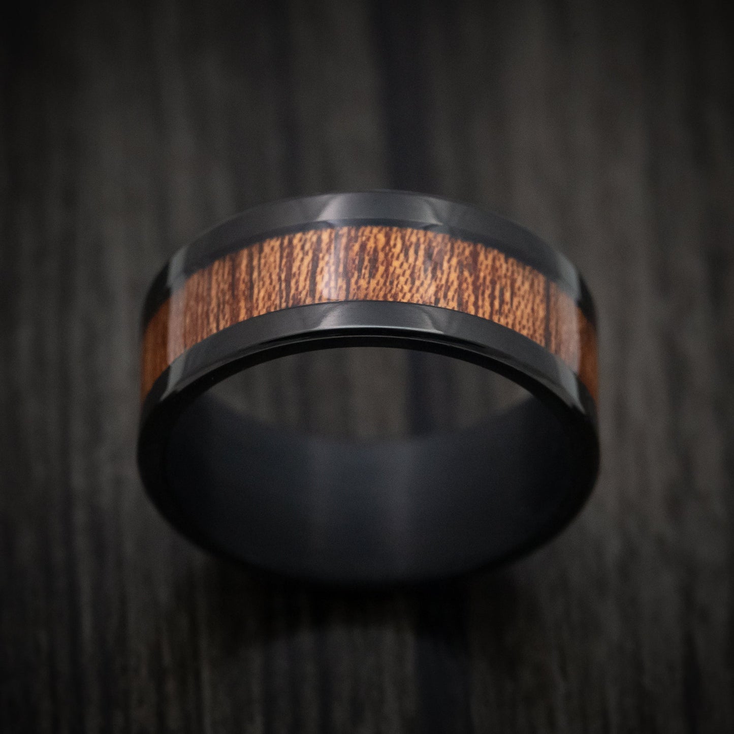 Black Tantalum Band with Wood Inlay Custom Made Men's Ring