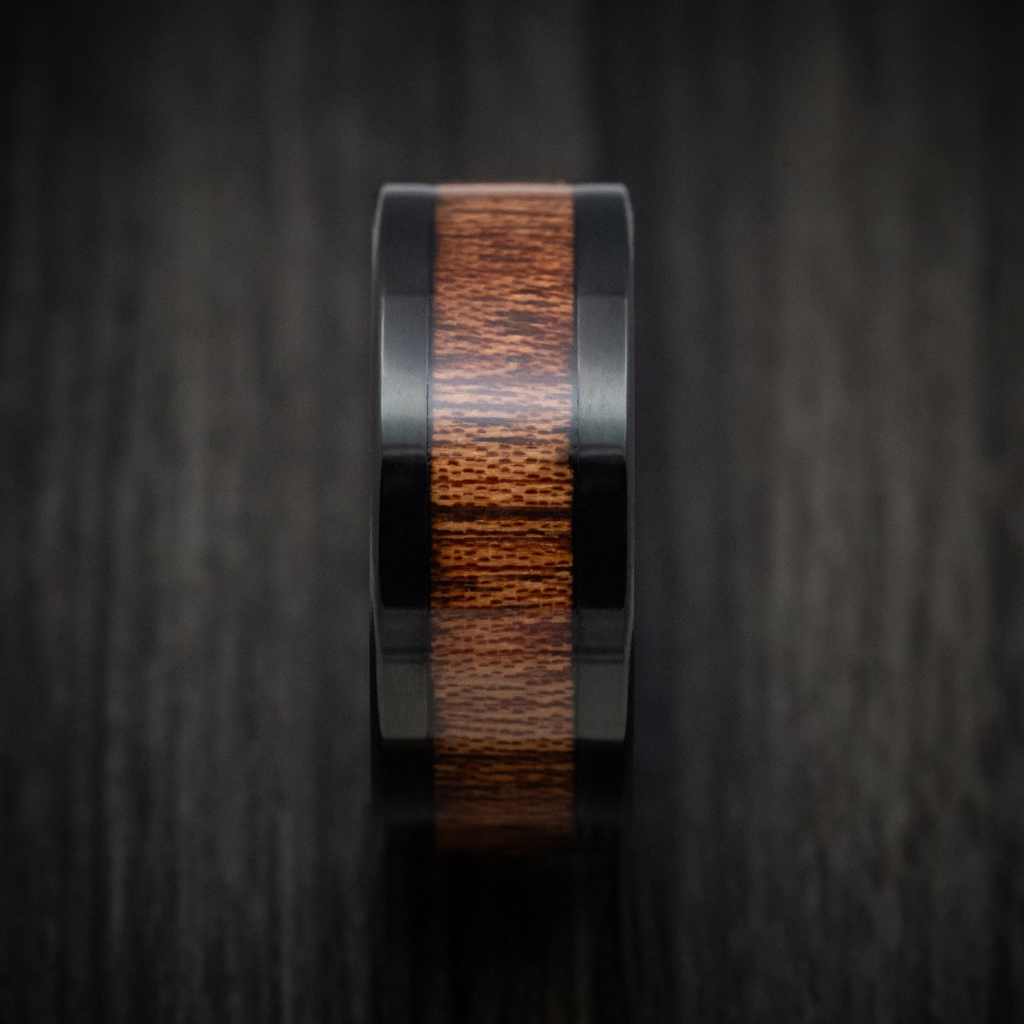 Black Tantalum Band with Wood Inlay Custom Made Men's Ring