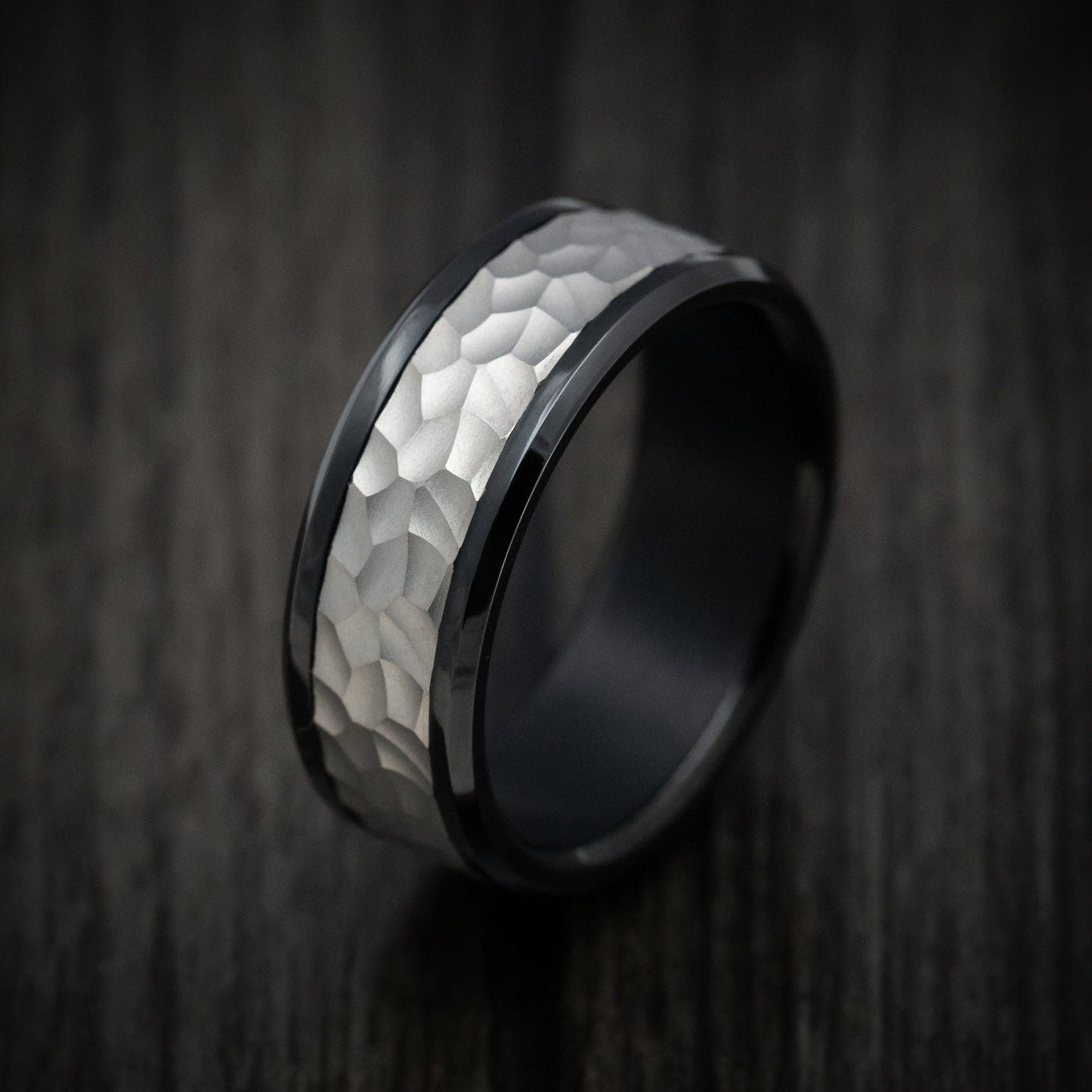 Black Tantalum Band with Hammered Titanium Inlay Custom Made Men's Ring