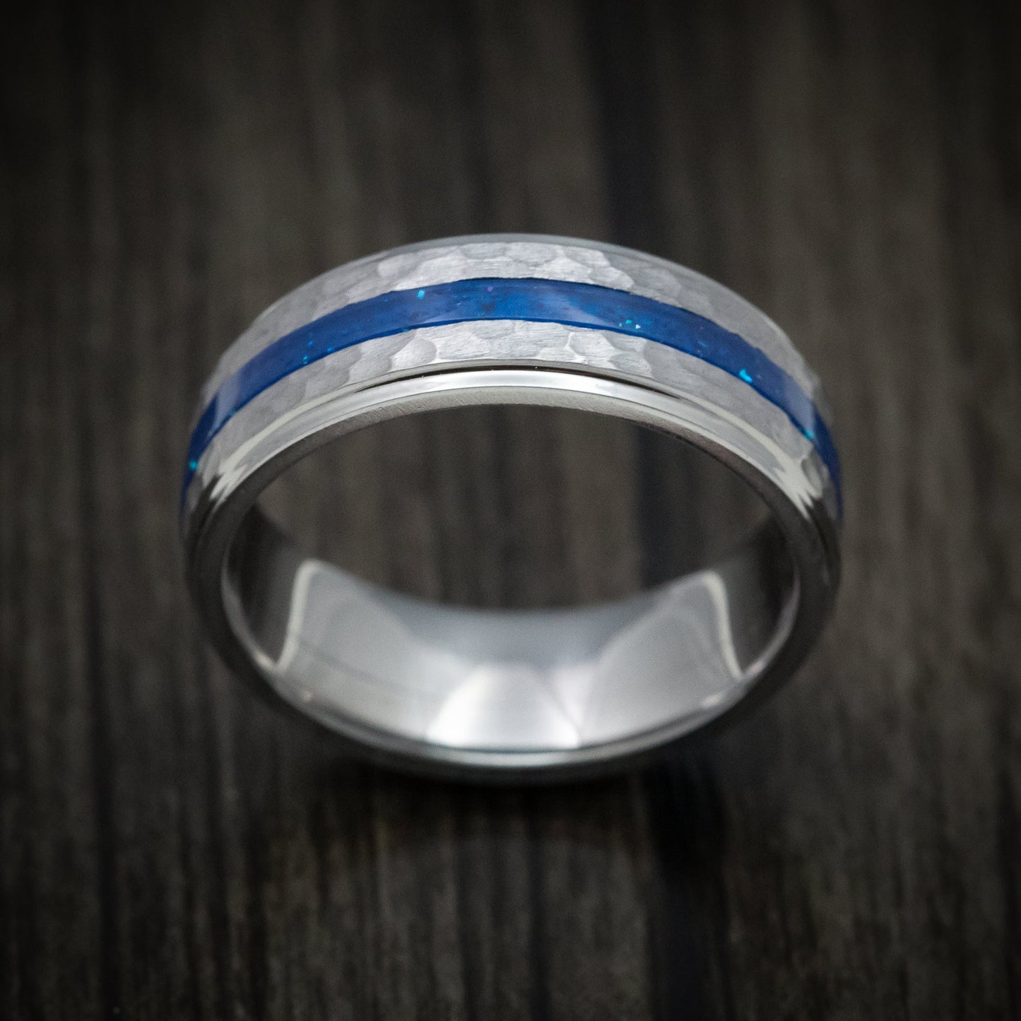 Tantalum Men's Ring with DiamondCast Inlay Custom Made Hammered Band