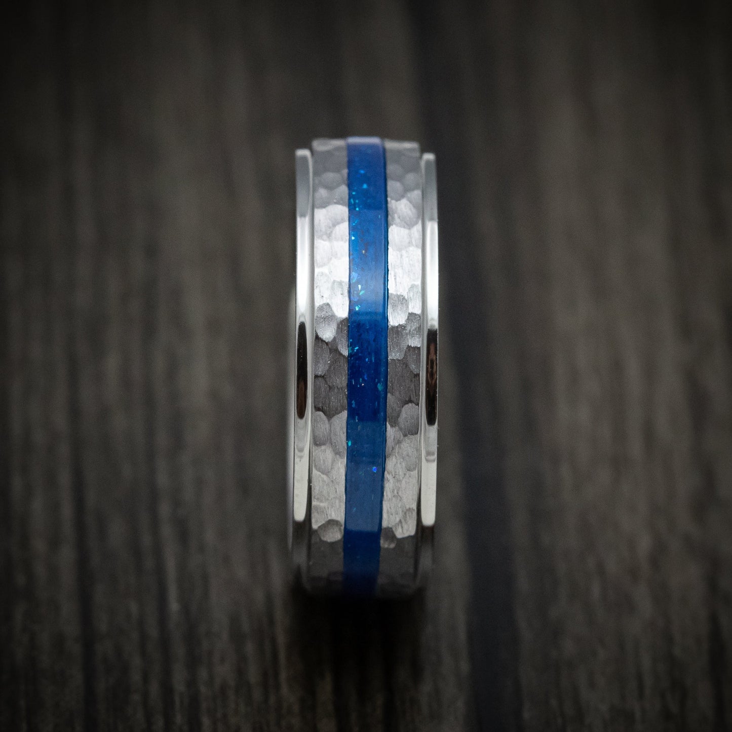 Tantalum Men's Ring with DiamondCast Inlay Custom Made Hammered Band