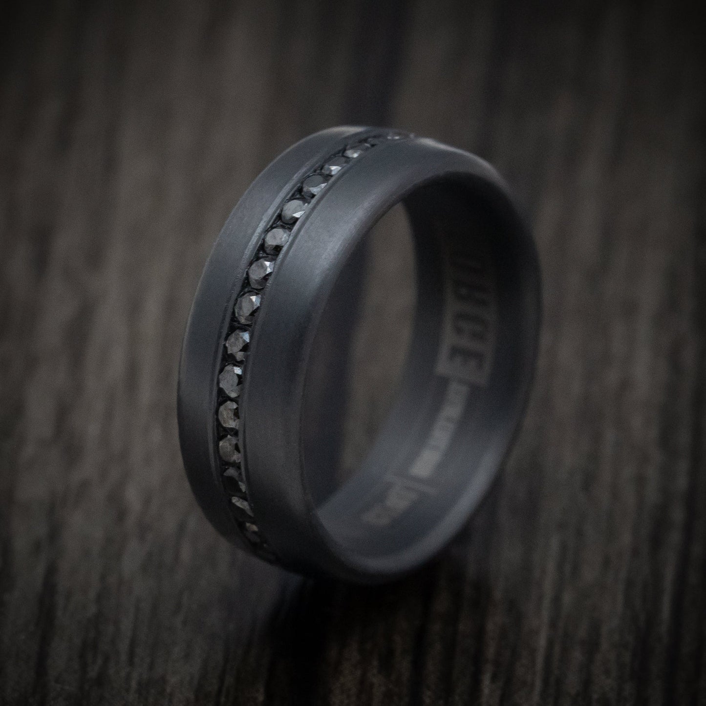 Darkened Tantalum Band With 20 Black Diamonds Chanel Set Partway Around Custom Made Men's Ring