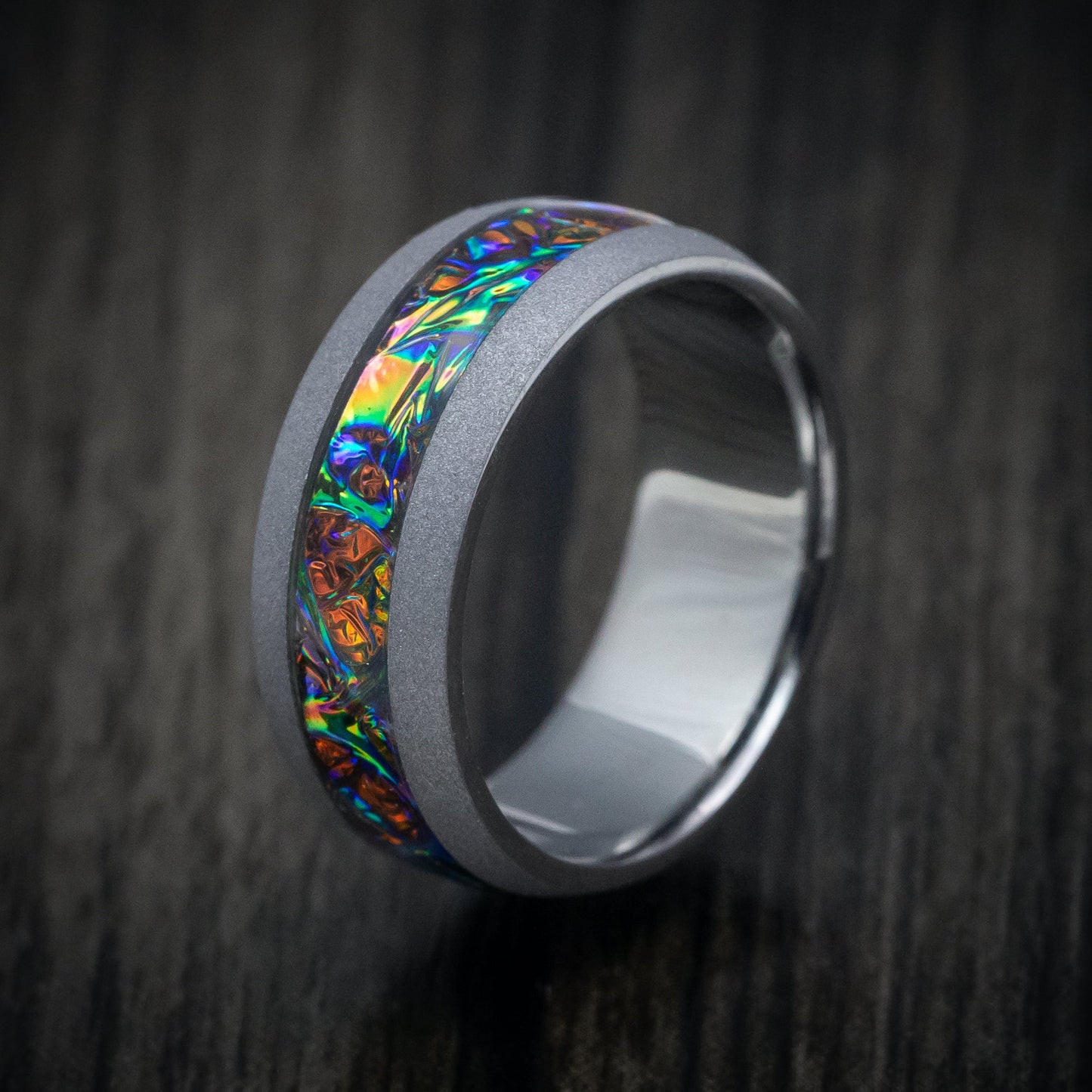 Tantalum and Dichrolam Inlay Men's Ring Custom Made Band