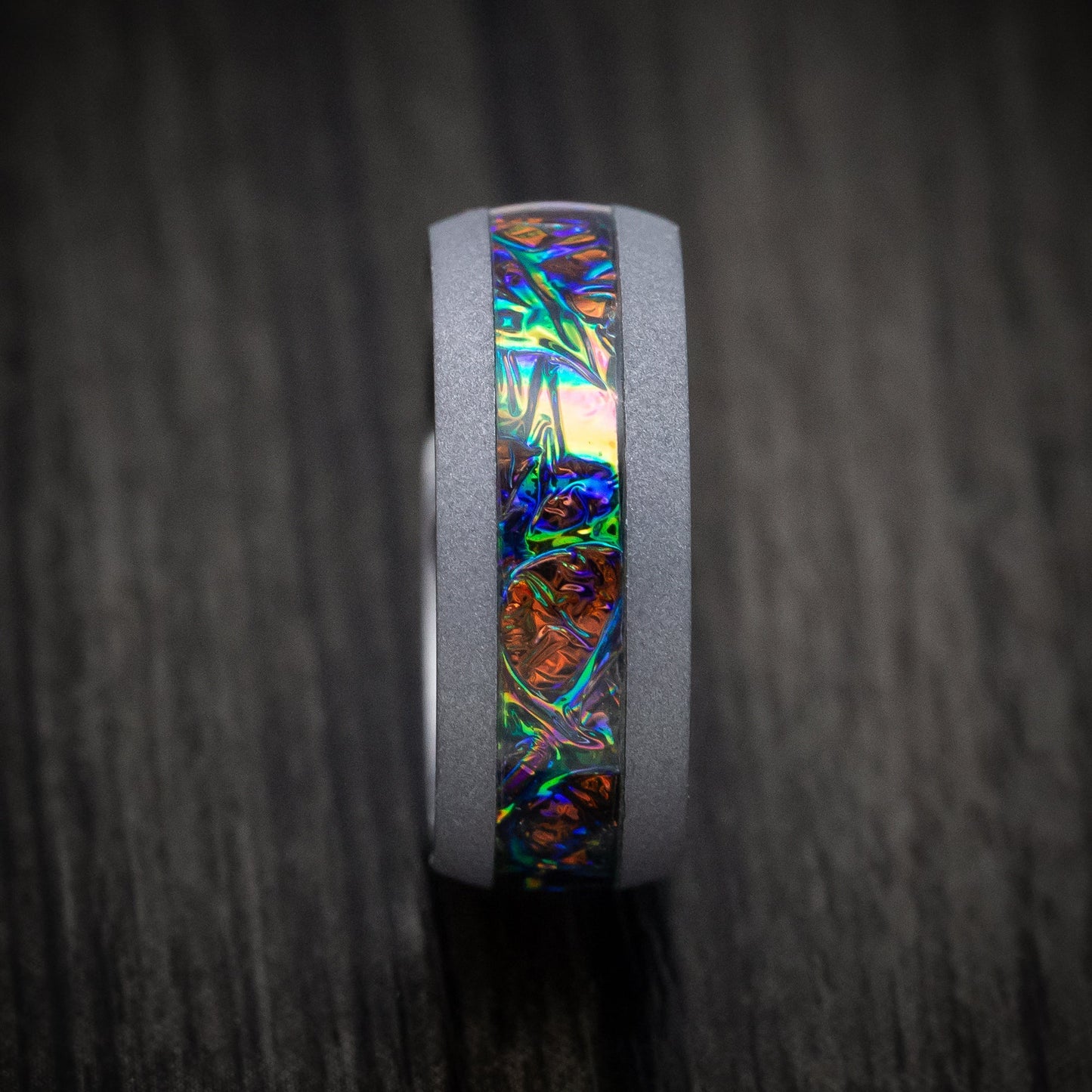 Tantalum and Dichrolam Inlay Men's Ring Custom Made Band